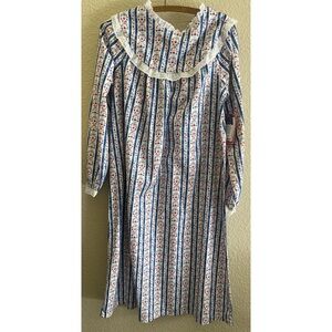 Blue and White Striped Pajama Nightgown with Lace Trim